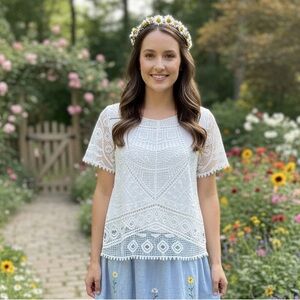 Ultra Pink White 100% Cotton Crochet Top